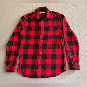 Sonoma Men’s Flannel Shirt Red Black Plaid Small Long Sleeve Button-Up Outdoor